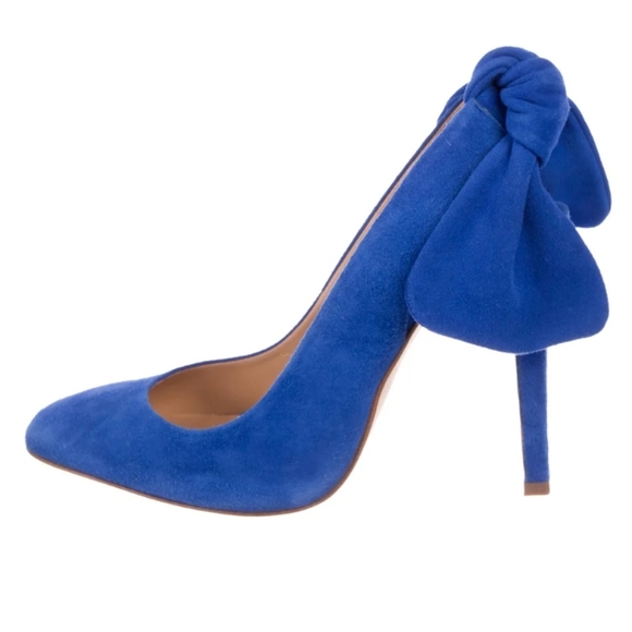 Carven Blue Suede Razor Block Heels Pumps Sandals size 37 - Picture 2 of 10